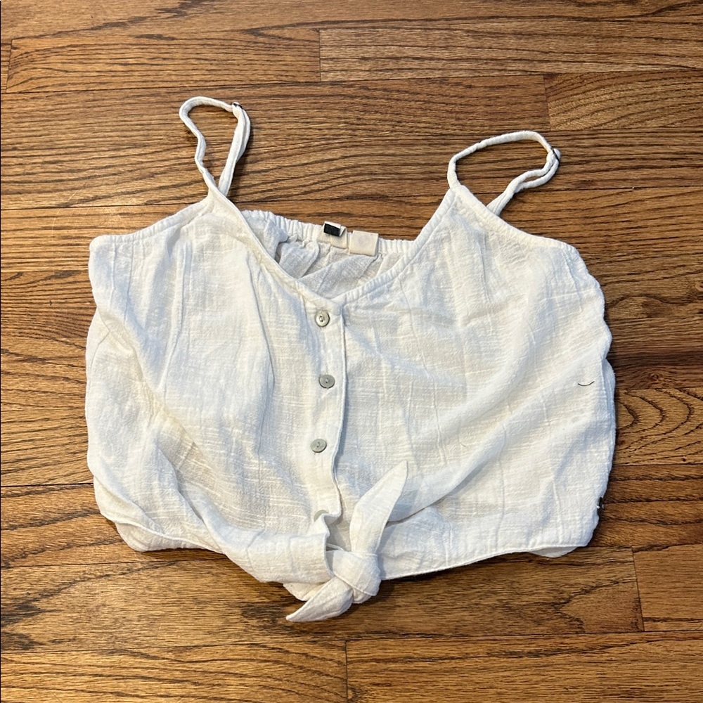 Roxy White Button-Front Tie-Hem Crop Cami